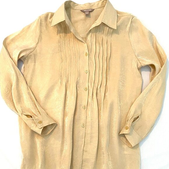 White Stag gold shimmer blouse Womens Medium holidays date night feminine - Picture 1 of 8